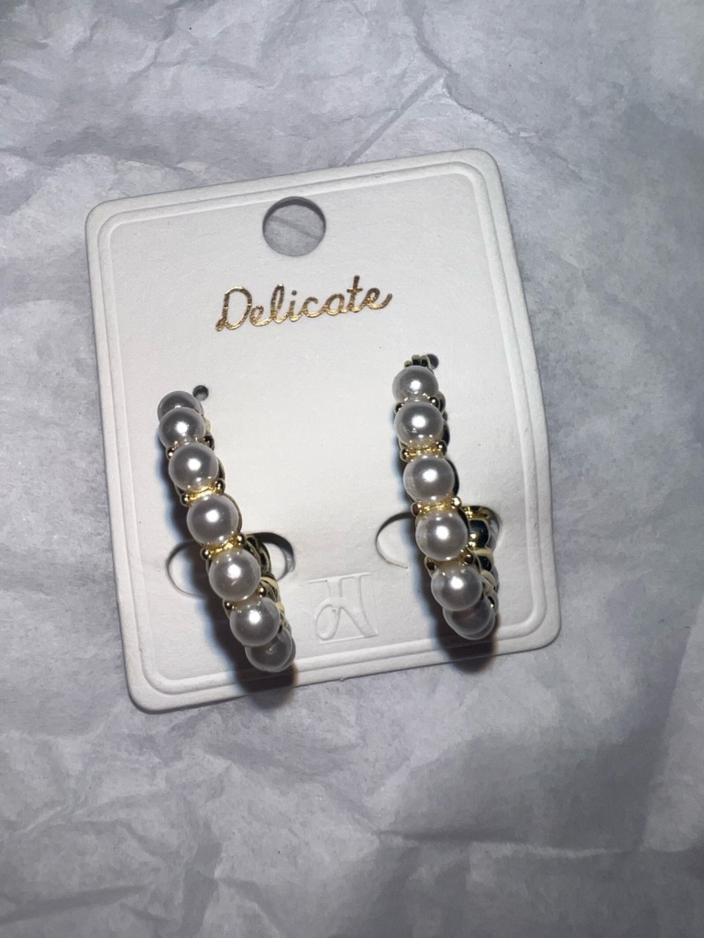 Delicate Pearl Gold filled Hoop Earrings - Gold & White